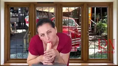 Play Regina Noir in Red Lingerie Sucks and Fucks a Big Dildo Outdoors